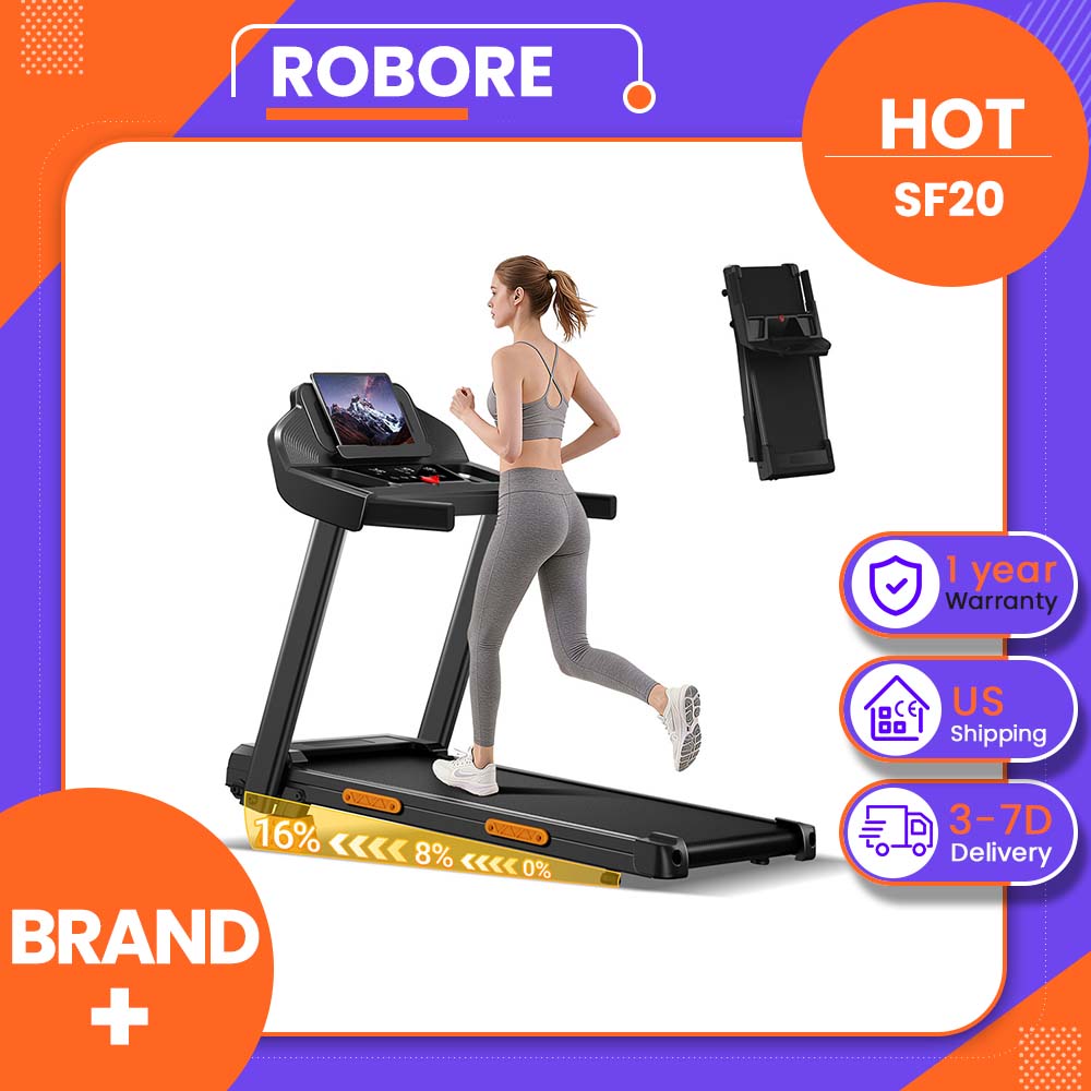 Running Gear Motor - ROBORE SF20 家庭用インクライントレッドミル、手動傾斜16%、3.0HP静音ブラシレスモーター、7層衝撃吸収、耐荷重400ポンド、LEDディスプレイ、折りたたみ式ランニング＆ウォーキングパッド