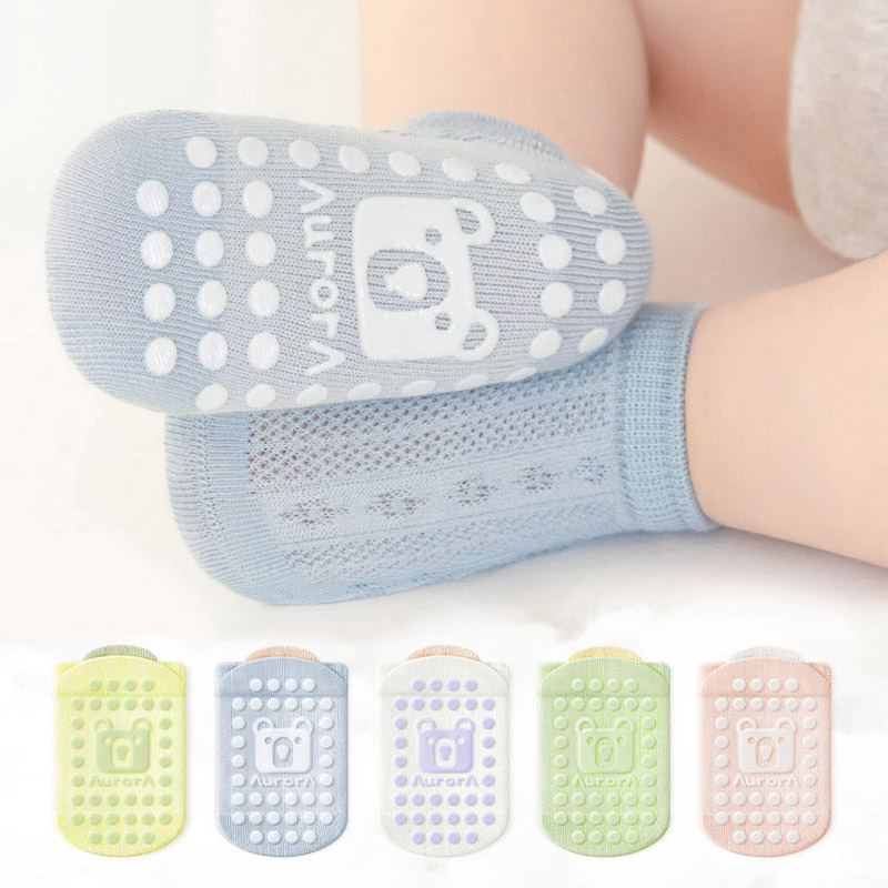 Anti Blister Sock - 5 ペア子供ノンスリップ靴下かわいい漫画クマ柄子供男の子女の子ベビー幼児フロアソックス快適な通気性
