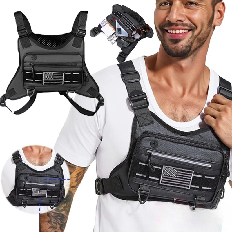 Running Gear Backpack - タクティカルランニングベスト - 防水盗難防止チェストバッグ、調節可能なショルダーストラップ付きランニングベストバッグ