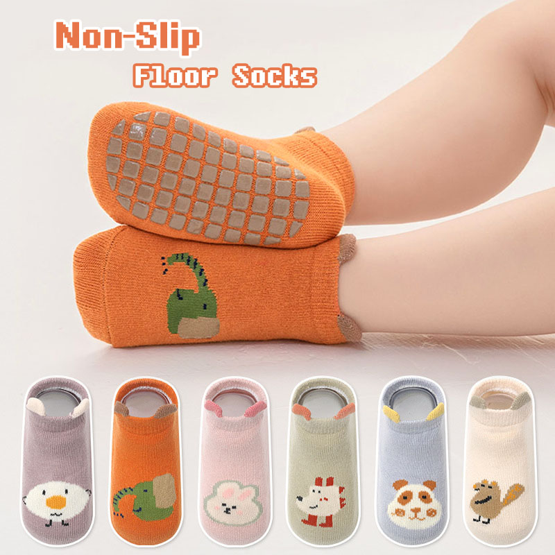 Anti Blister Sock - 6 ペア子供綿靴下漫画動物柄ノンスリップフロアソックス女の子男の子幼児快適な通気性のベビーソックス