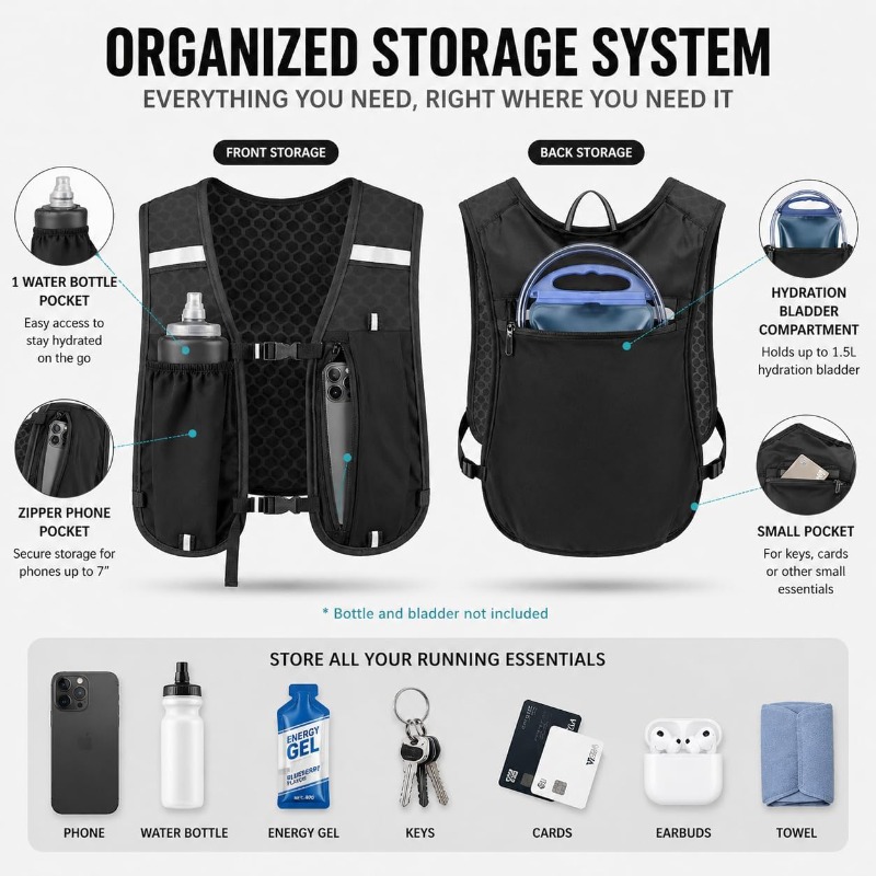 ランニング＆サイクリングスポーツ用反射軽量ベスト、携帯電話収 - Running Gear Satisfy のレビューと価格