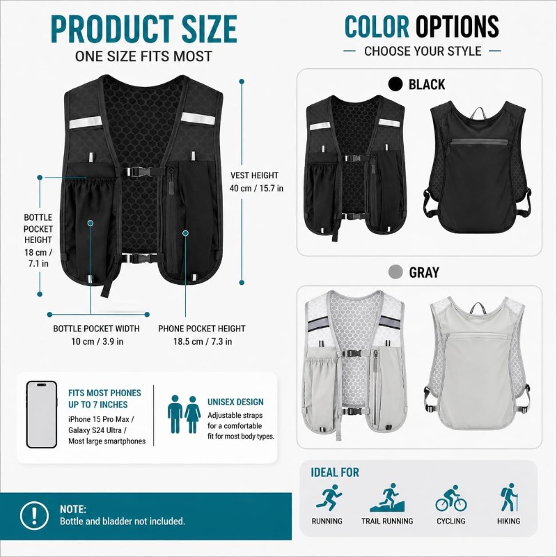 ランニング＆サイクリングスポーツ用反射軽量ベスト、携帯電話収 - Running Gear Satisfy のレビューと価格