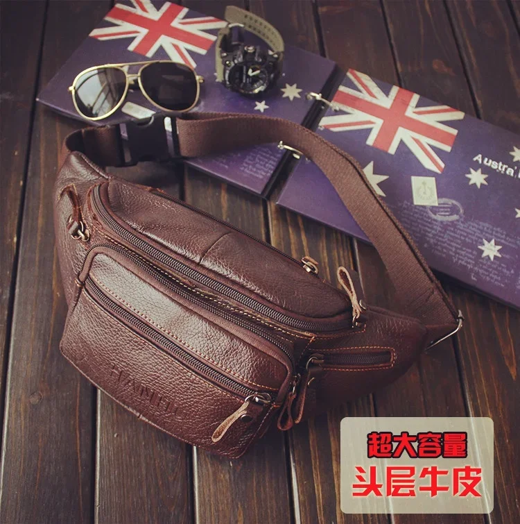 本物の牛革ウエストバッグ男性おかしいパックベルトバッグ電話ポ - Running Gear Belt のレビューと価格