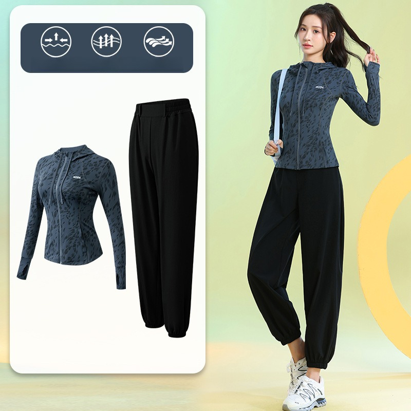 女性用ランニングスーツ長袖花柄ジップパーカージョガーパンツ速 - Running Gear Woman のレビューと価格